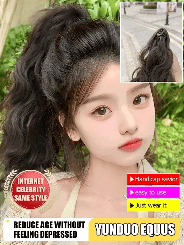 Beautiful high ponytail with realisticshort curly hair