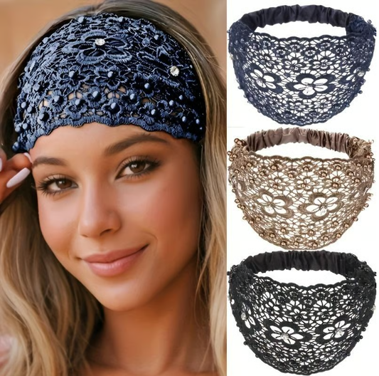 💥Elegant Floral Beaded Wide Headbands for Women