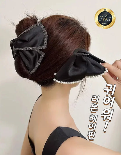 Women's Hepburn style glitter ribbon hair clip